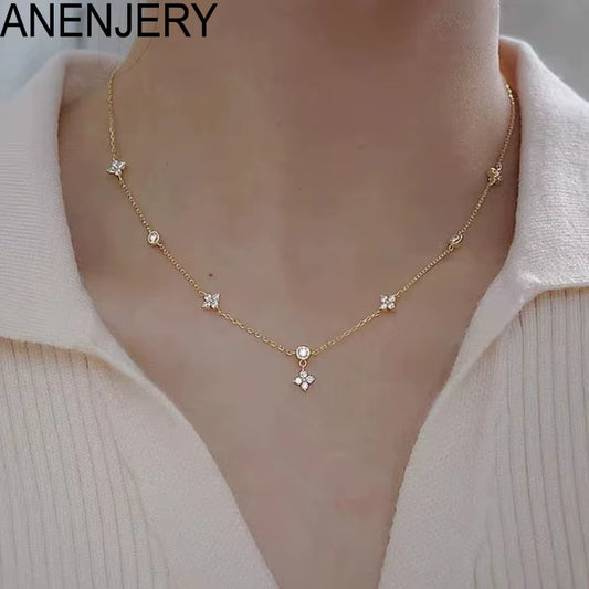 Inlaid Zircon Four-Leaf Flower Chain Necklace for Women New Niche Light Luxury Hot Fashion Collares Choker Accessories