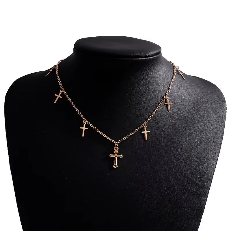 Silver Color Cross Necklaces & Pendants for Women Choker Clavicle Chain Jewelry Femme Bijoux Collares