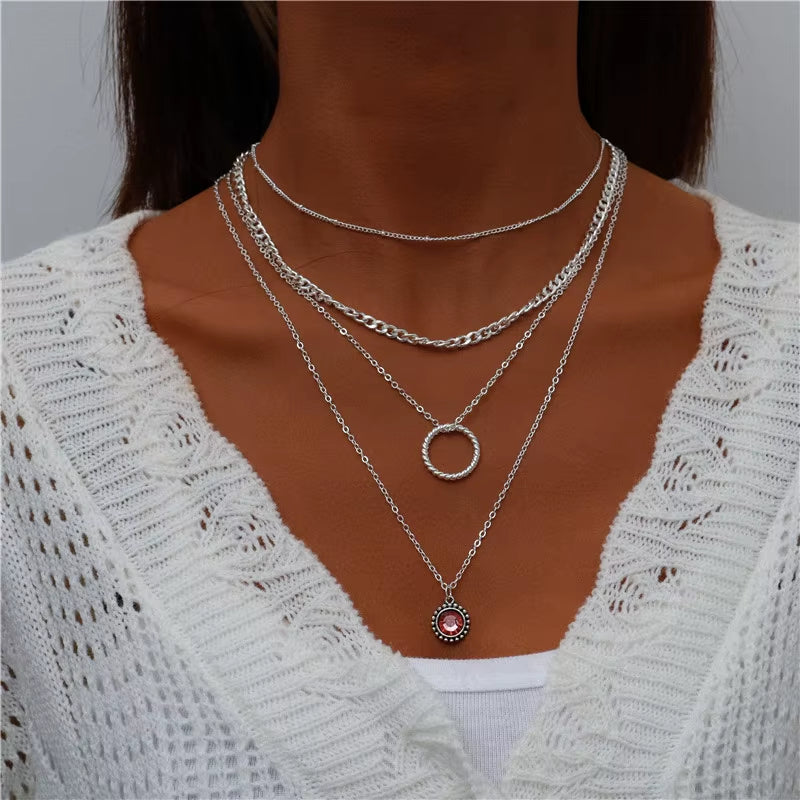 Bohemian Multi Layered Necklace for Women Vintage Portrait Coin Star Moon Pendant Necklace Geometric Collier Collares