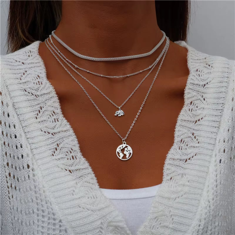 Bohemian Multi Layered Necklace for Women Vintage Portrait Coin Star Moon Pendant Necklace Geometric Collier Collares