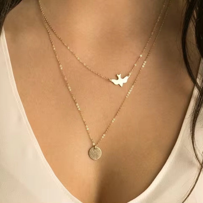 Aihua High Quality Clavicle Chain Jewelry Gold Silver Color Bird Pigeon Hearts Stars Choker Necklaces for Women Daily Collares