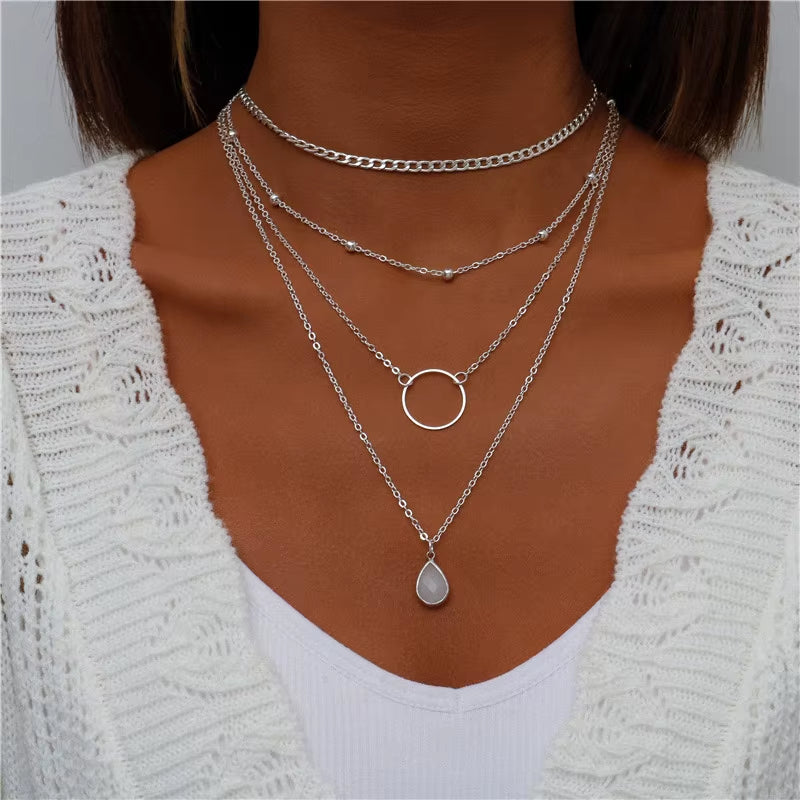 Bohemian Multi Layered Necklace for Women Vintage Portrait Coin Star Moon Pendant Necklace Geometric Collier Collares