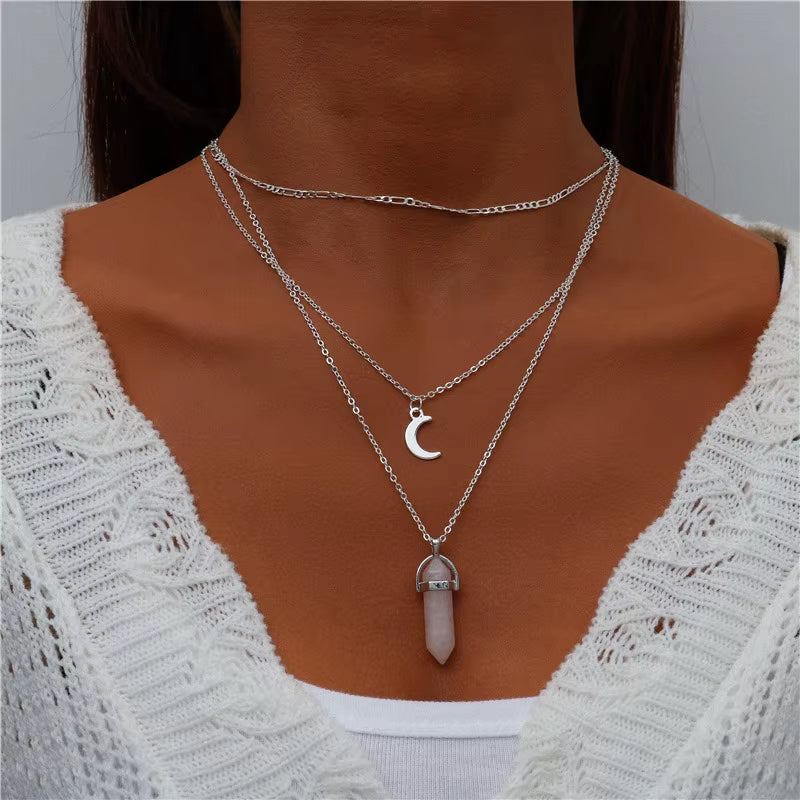 Bohemian Multi Layered Necklace for Women Vintage Portrait Coin Star Moon Pendant Necklace Geometric Collier Collares