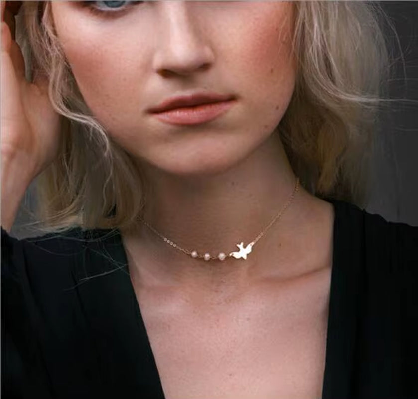 Aihua High Quality Clavicle Chain Jewelry Gold Silver Color Bird Pigeon Hearts Stars Choker Necklaces for Women Daily Collares