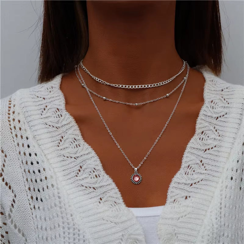 Bohemian Multi Layered Necklace for Women Vintage Portrait Coin Star Moon Pendant Necklace Geometric Collier Collares