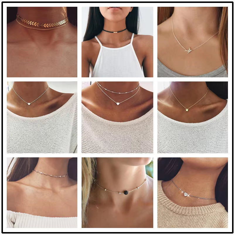 Aihua High Quality Clavicle Chain Jewelry Gold Silver Color Bird Pigeon Hearts Stars Choker Necklaces for Women Daily Collares