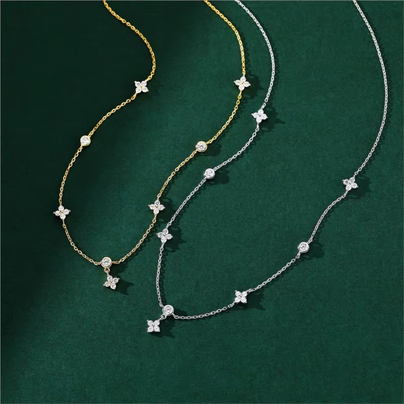 Inlaid Zircon Four-Leaf Flower Chain Necklace for Women New Niche Light Luxury Hot Fashion Collares Choker Accessories