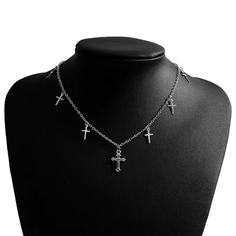 Silver Color Cross Necklaces & Pendants for Women Choker Clavicle Chain Jewelry Femme Bijoux Collares