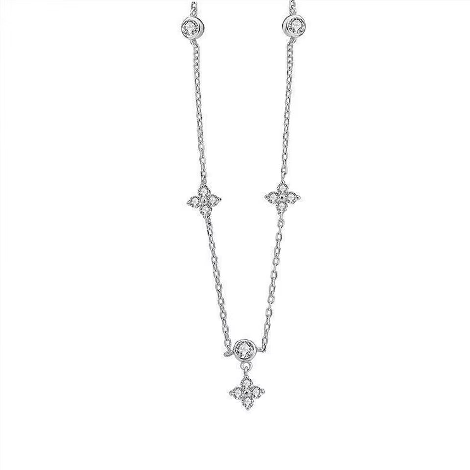 Yupsk Inlaid Zircon Four-Leaf Flower Chain Necklace for Women New Niche Light Luxury Hot Fashion Collares Choker Accessories